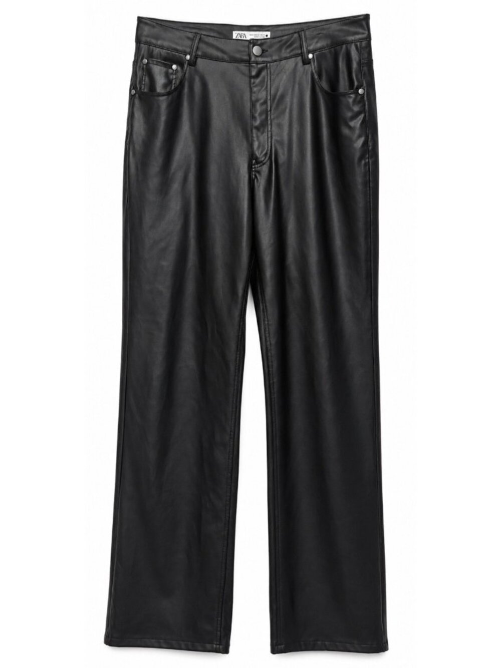 Zara Faux Leather Pants Womens Size 12 Black High Waist Straight Leg 34Wx32L